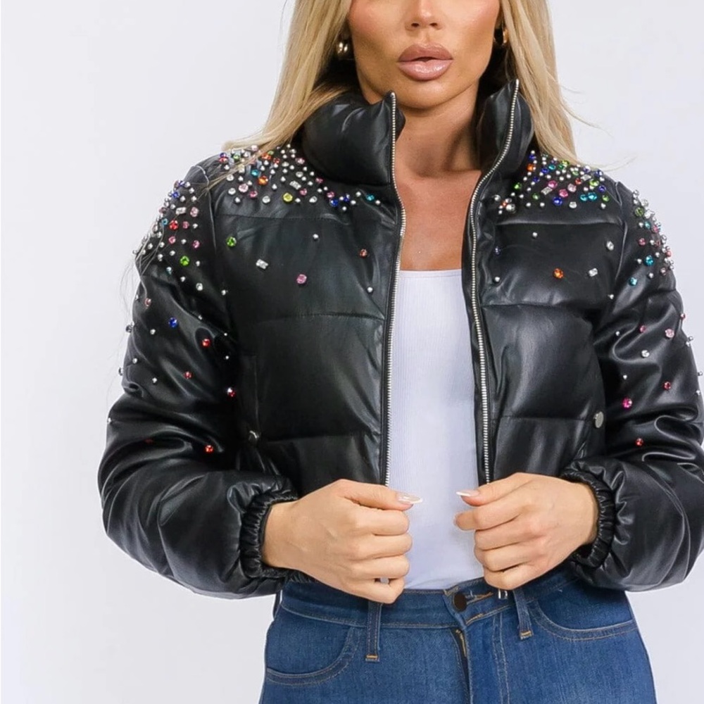 Ring the Alarm Rhinestone Embellishment Crop Jacket